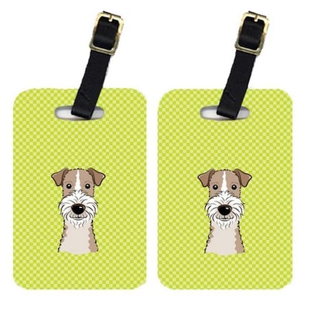 Carolines Treasures Carolines Treasures BB1309BT Pair Of Checkerboard Lime Green Wire Haired Fox Terrier Luggage Tags BB1309BT